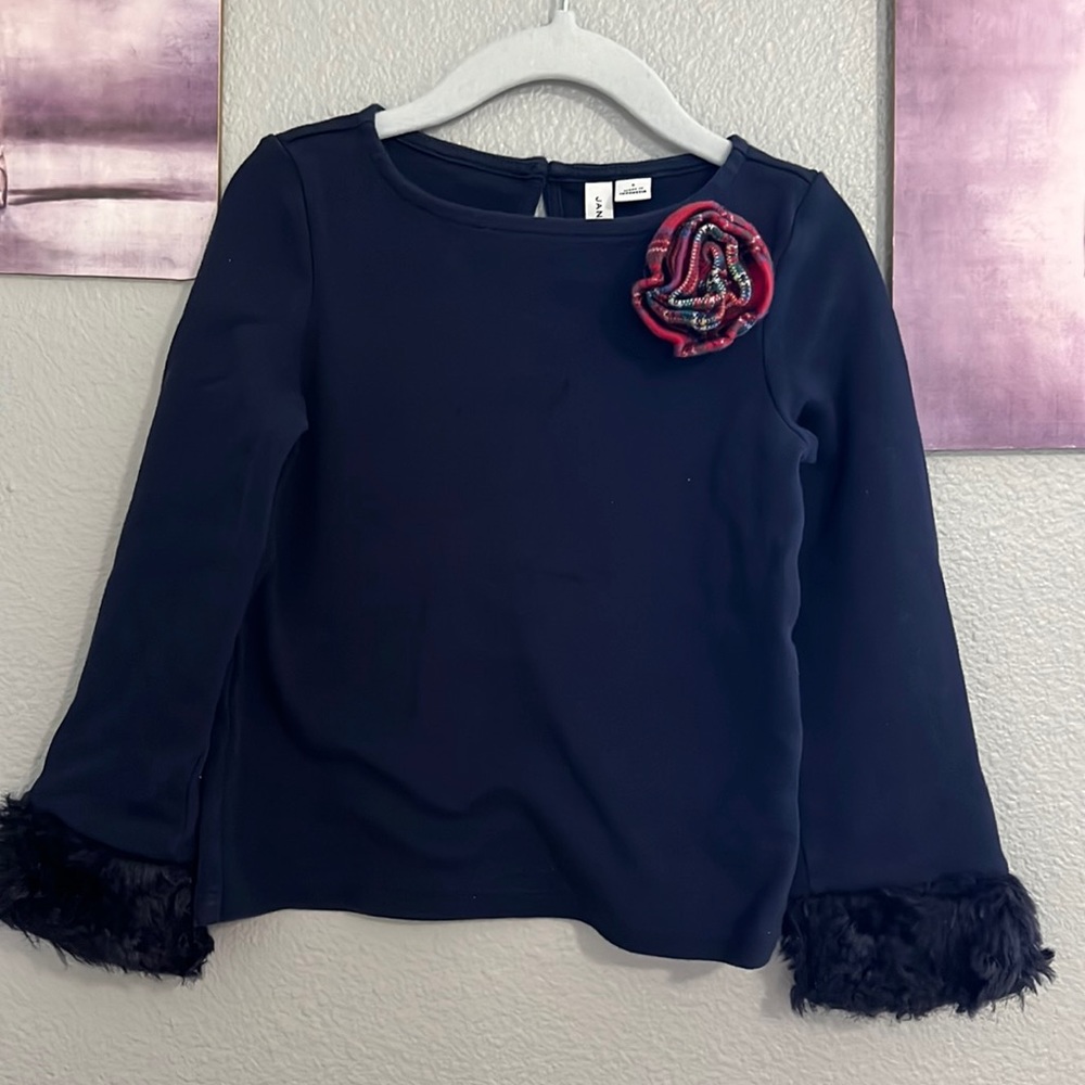 Janie and Jack size 5 girls long sleeve t shirt navy blue gently used cotton